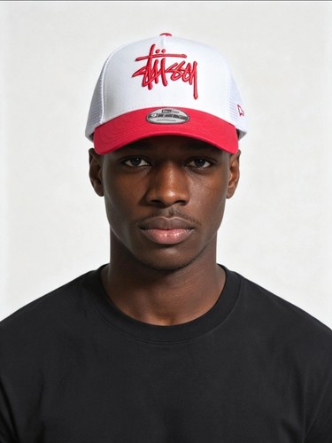 Stussy script logo red white - script, red-white